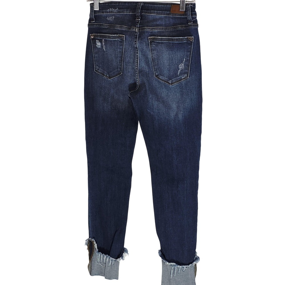 Judy Blue Jeans Womens 7/28 Dark Wash Mid Rise Skinny Distressed Crop Frayed Hem - Picture 3 of 11
